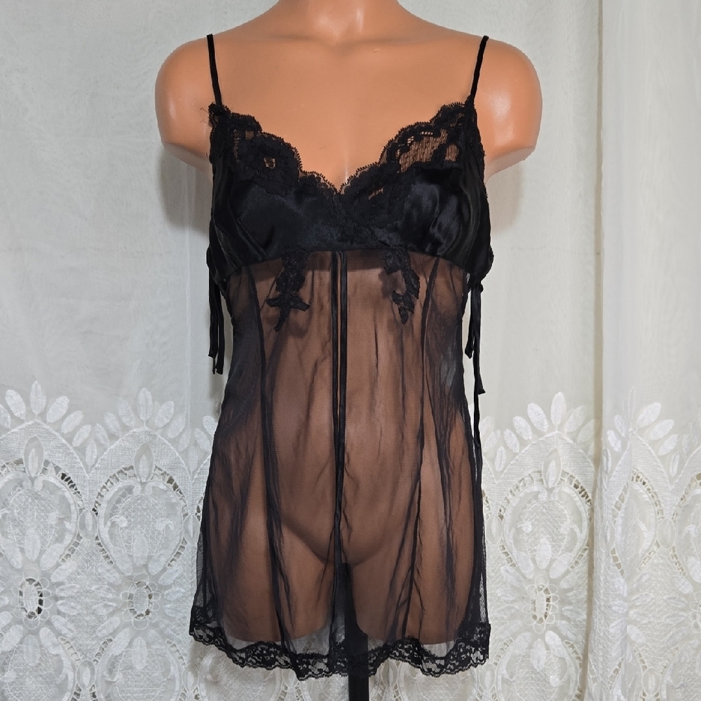 Victoria's Secret Pink Label Y2K 2003 Black Silk Nylon Shirt/Top Sz Small